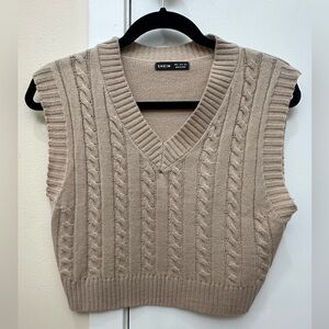 SHEIN V-Neck Cable Knit Sweater Vest - Beige